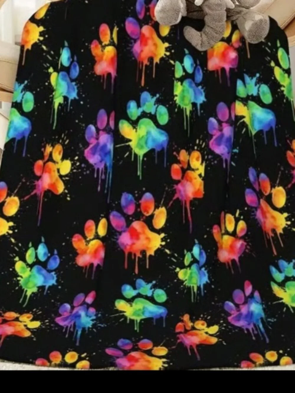Colorful Paw Prints Splatter Plush Blanket